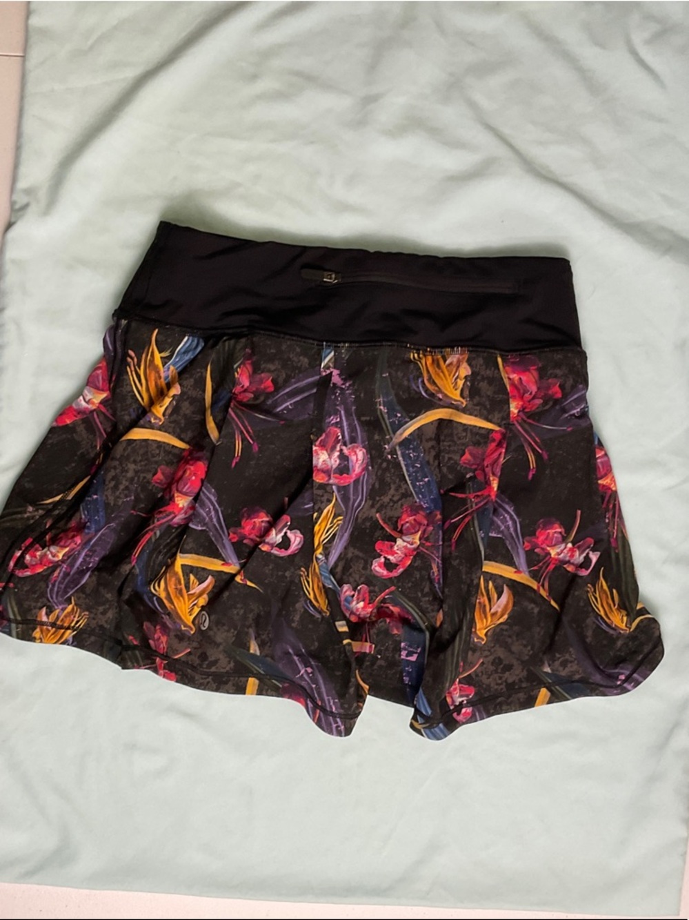 lululemon Black Floral Skirt with Attached Shorts in Pink and Yellow Accents